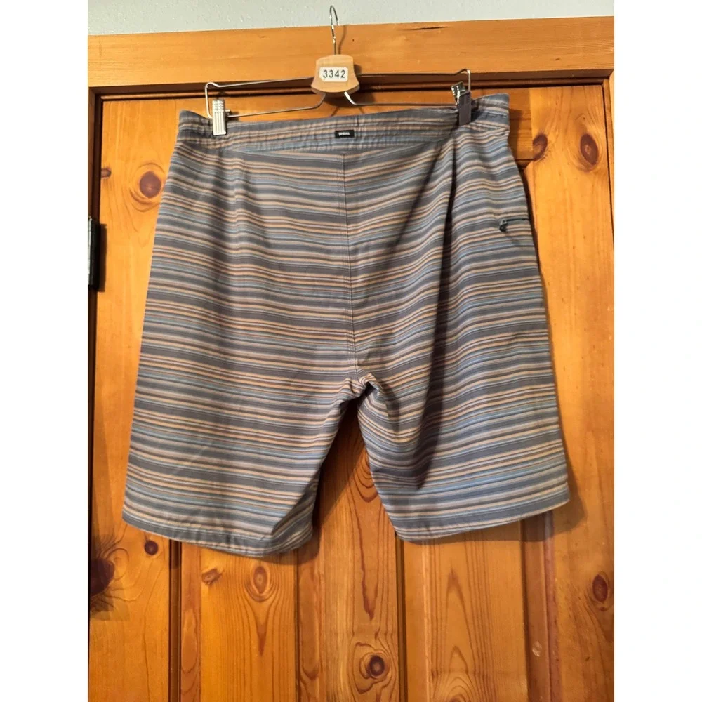prAna Mens Striped Board Shorts Blue‎ Tan Grey Swim Trunks Size 36
